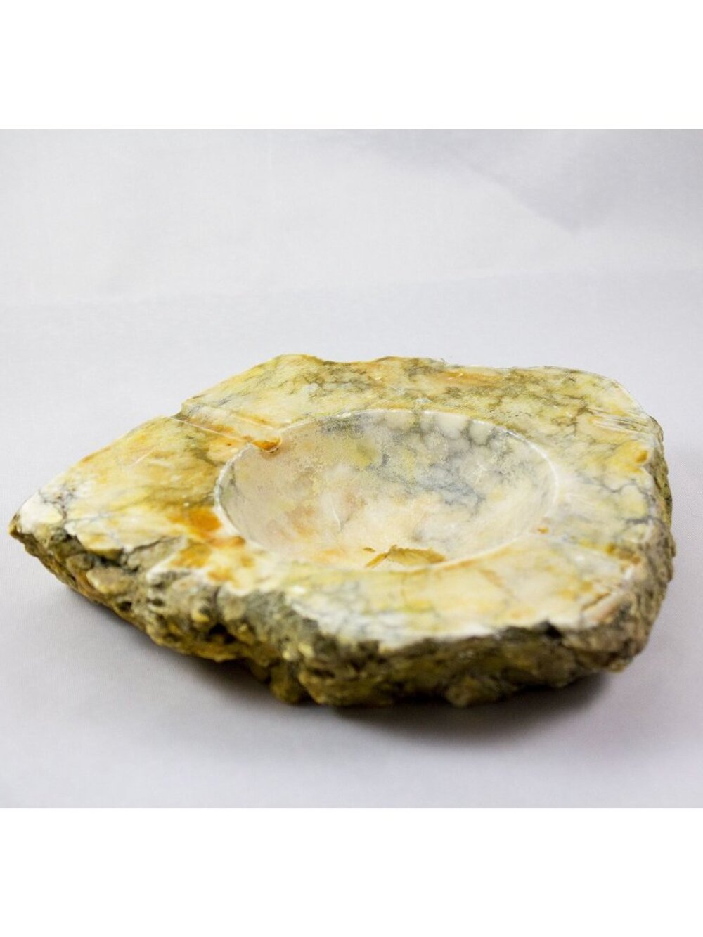 Vintage Italian Alabaster Hand Carved Stone Ashtray Yellow White Raw Rock Base